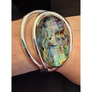 RLM SOHO Sculptural Hinged Bangle Bracelet Cabochon Oval Abalone Glam Designer